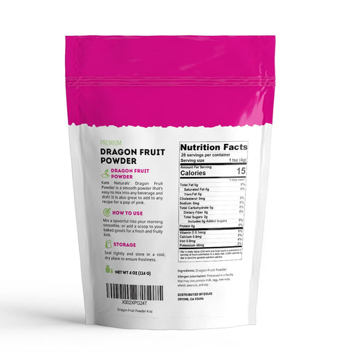 Kate Naturals Dragon Fruit Powder for Baking & Drinks (4oz). Vegan, Gluten Free Dried Pink Pitaya Powder for Dragonfruit Syrup, Smoothies & Food C...