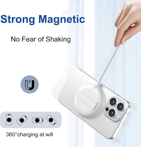 15W Magnetic Wireless Charger with Kickstand for iPhone 15/14/13/12 Series, Airpods 3, Magsafe Wireless Fast Charging Pad for Samsung Galaxy S24 S...