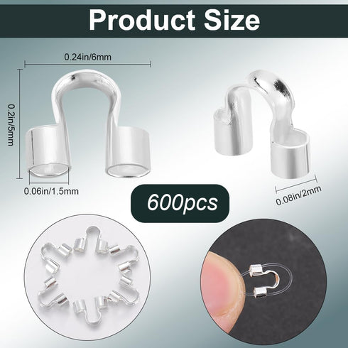 1 Box 600Pcs Silver Wire Guard Loops Guardian Wire Protector Jewelry Brass Double Holes U Shaped Thread Protectors for Jewelry Making Necklaces Br...