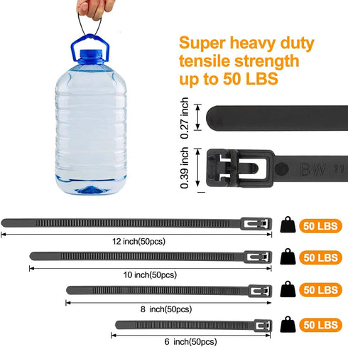 SOOOEC 100 Pack Reusable Zip Ties 10 inch Heavy Duty Outdoor UV Resistant, Releasable Black Zip Ties Indoor Round Ending No Hurt, Cable Ties Reusa...