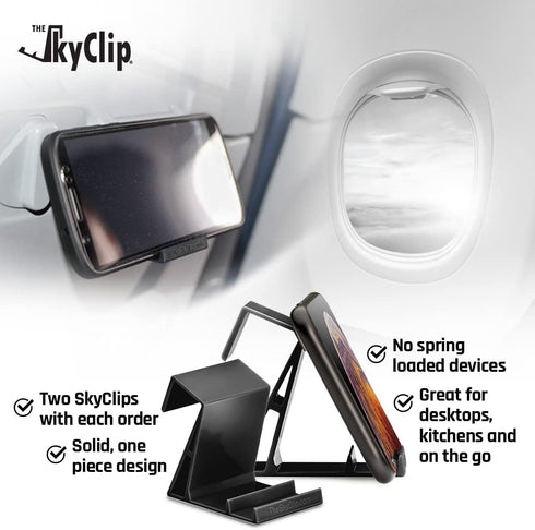 Airplane Cell Phone Back of Seat Inflight Tray Table Clip and Sturdy Phone Stand, Compatible with iPhone, Android, Tablets, and Readers, Travel Mu...
