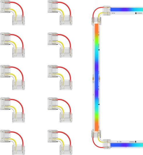 PAUTIX 12mm Connectors 10pcs L-Shaped/Corner Connectors,Solderless Terminal Extension Connection for 3-Pin RGB Smart IC COB LED Strip Lights,NOT f...