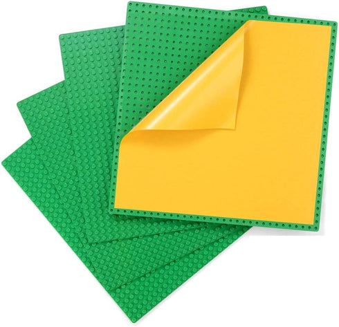 Peel-and-Stick Baseplates, Self Adhesive Building Brick Plates, Compatible with All Major Brands - 4 Pack (10" x 10") (Green)...