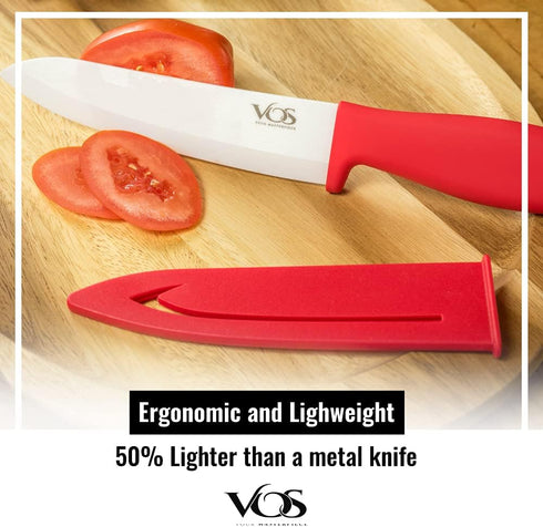 Vos Ceramic Knife Set with Peeler, Ceramic Knives Set For Kitchen, Ultra Sharp Kitchen Knife Set with Covers, 3" 4" 6" Paring, Utility & Chef Knif...