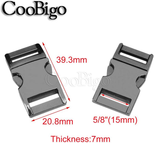 10 Pack Metal 5/8"(15mm) Side Release Buckle for Paracord Bracelets Pets Collar Bag Backpack Strap Webbing Leather DIY Craft #FLQ102-15B GunBlack...