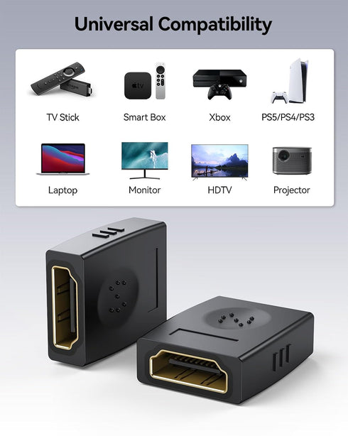 8K HDMI Coupler 2 Pack, HDMI 2.1 Female to Female Adapter HDMI Extender Connector Support 8K@60Hz 4K@120Hz 48Gbps HDR eARC for HDTV, Roku Stick, M...