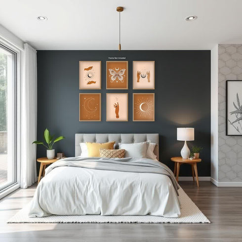 Posterizer 6 pcs-Neutral Astrology Sun and Moon Spiritual Boho Print-Astrology Zodiac Art-Abstract Modern -Gift for Street Art, Mural Fans-Decor f...