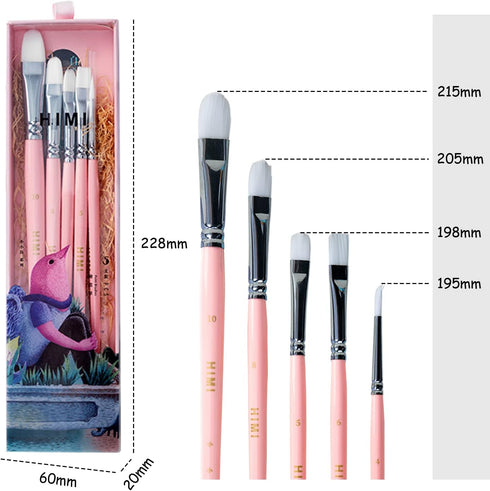 HIMI Little Bird Paint Brushes Set 5 Pcs for Acrylic Oil Gouache Paint?1 Wide Brush, 3 Fan Brush,1 Liner Brush, Interesting Designed Nice Gift for...
