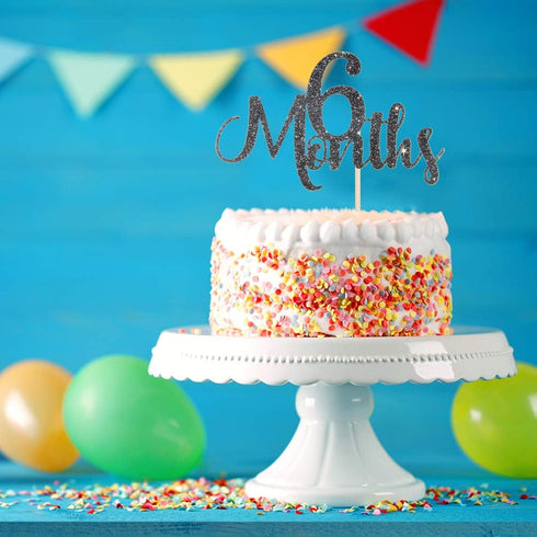 6 Months Cake Topper Black Glitter Baby 1/2 Birthday Cake Topper Baby Shower Party Decorations...