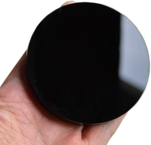 Black Obsidian Scrying Mirror Round Smooth Natural Crystal Polished Diameter 3 inch / 80mm...