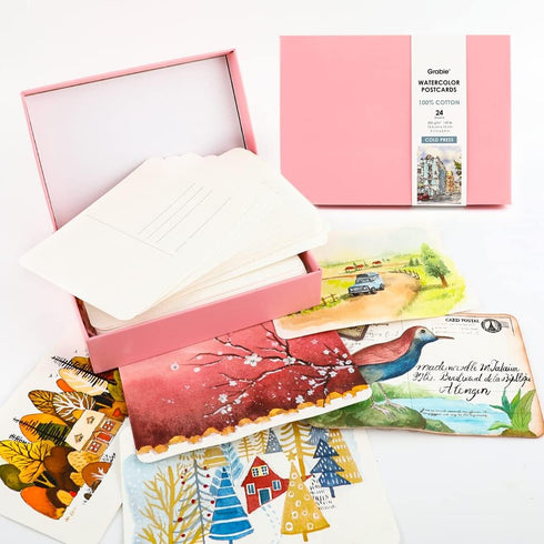 Grabie Watercolor Postcards, 100% Cotton, 24 Sheets, 4.1x5.9 Inches, 140lb (300gsm), Blank Note Cards for Watercolor Journal, Art Supplies for Tha...