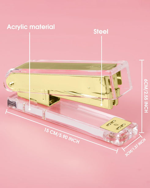 Clear Acrylic Stapler, Desktop Stapler, Office Stapler, Elegant Modern Desk Accessory for The Desk at Home, Office, or School?Golden?...