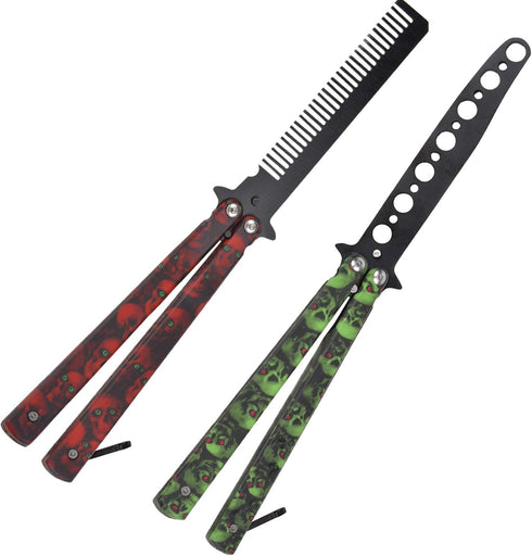 Practice Butterfly Knife Trainer, 2 Pack Steel Folding Comb, Unsharpened Blade, No offensive Bilsong for Beginners Training Outdoor Indoor Camping...