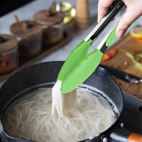 Mini Tongs with Silicone Tips 7 Inches Silicone Cooking Tongs, Set of 3 (Green)...