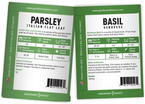 Gardeners Basics, Italian Herb Seeds for Planting 5 Variety Herbs Seed Packets Including Italian Flat Leaf Parsley, Sage, Oregano, Thyme, Basil - ...