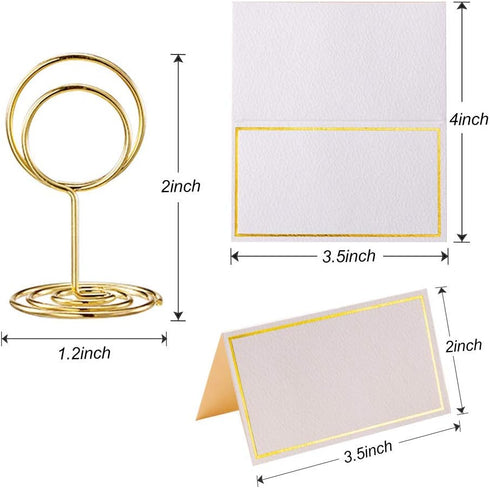 24 Pcs Premium Mini Table Number Holders and 24 Pcs Place Cards with Gold Foil Border, Place Card Holder, Table Sign Stand, Photo Picture holders ...