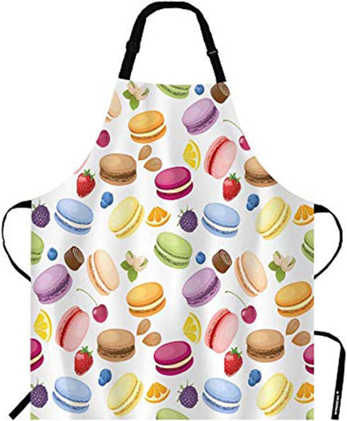 WONDERTIFY Macarons Apron,Colorful Macarons Cake and Various Fruits Bib Apron with Adjustable Neck for Men Women,Suitable for Home Kitchen Cooking...