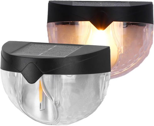 Houkiper Solar Fence Lights, Led Solar Powered Outdoor Wall Light, 2 Pack Solar Lights Outdoor Waterproof IP65 Warm White Lights for Garden Courty...