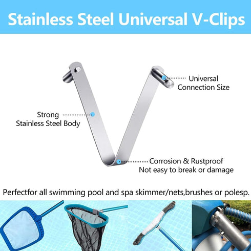 Pool Brush Clip,Pool Pole Clips,Stainless Steel Pool Clips Butterfly V Clip for All Swimming Pool and Spa Skimmer/Nets,Brushes or Poles (6PACK)...
