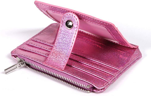 Fida&Moon Glitter Girl Small Wallet RFID Blocking Coin Purse Clip Card Holder (Glitter Pink)...
