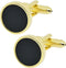 14K Gold Plated Round Mens Cufflinks with Black Agate In Gift Case Classic Round Golden Cufflinks for Men Jewelry for Wedding Party Business Birth...