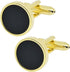 14K Gold Plated Round Mens Cufflinks with Black Agate In Gift Case Classic Round Golden Cufflinks for Men Jewelry for Wedding Party Business Birth...
