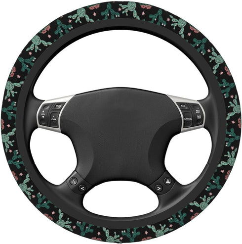 Trendy Cactus Flower Steering Wheel Cover for Women Men Girls Car Accessories Decor Anti-Slip Neoprene Auto Steering Wheel Covers Protector Univer...