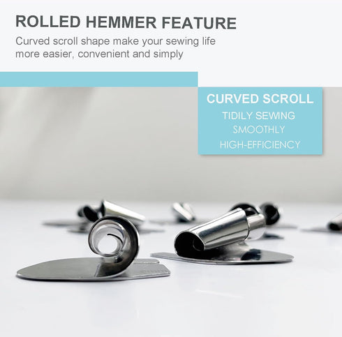 8Pcs Sewing Rolled Hemmer Foot, 3-10mm Rolled Hem Presser Foot Set for Sewing Machine Accessories, Curved Scroll Hemmer Upgrade Presser Feet Sewin...