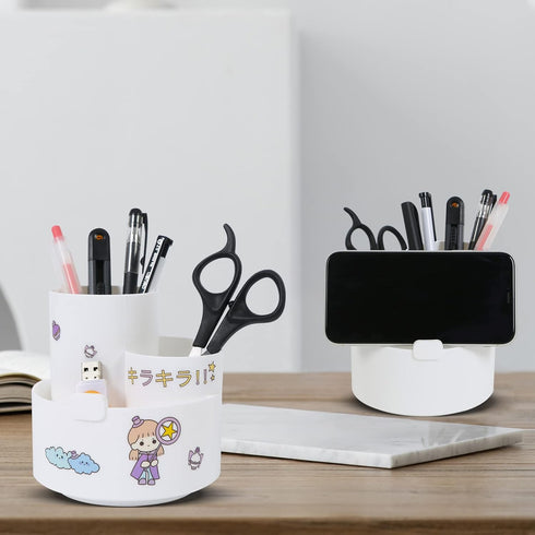 Desk Pencil Pen Holder, 3 Slots 360-Degree Spinning Organizers, Desktop Storage Organizers Stationery Supplies, Cup, Cute Cup Pot for School, Offi...