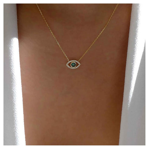 Bohemian Emerald Evil Eye Pendant Necklace Gold Crystal Eye Necklace Chain Green Cz Devil Eye Choker Necklace Paved Rhinestone Demon Eye Necklace ...
