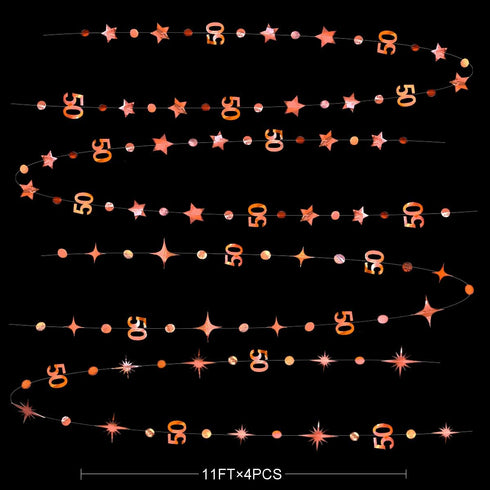 Rose Gold 50th Birthday Decorations Number 50 Circle Dot Twinkle Star Garland Metallic Hanging Streamer Bunting Banner Backdrop for 50 Year Old Bi...