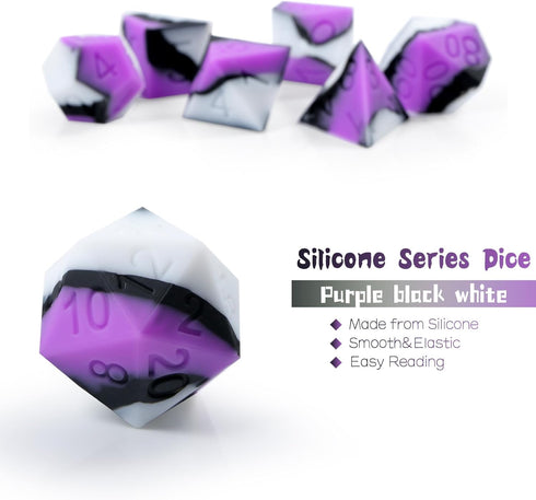 DNDND Silicone DND Dice Set, 7PCS Silicone Rubber D&D Die with Clear Plastic Display Case for Dungeons and Dragons Role Playing Games and Tabletop...