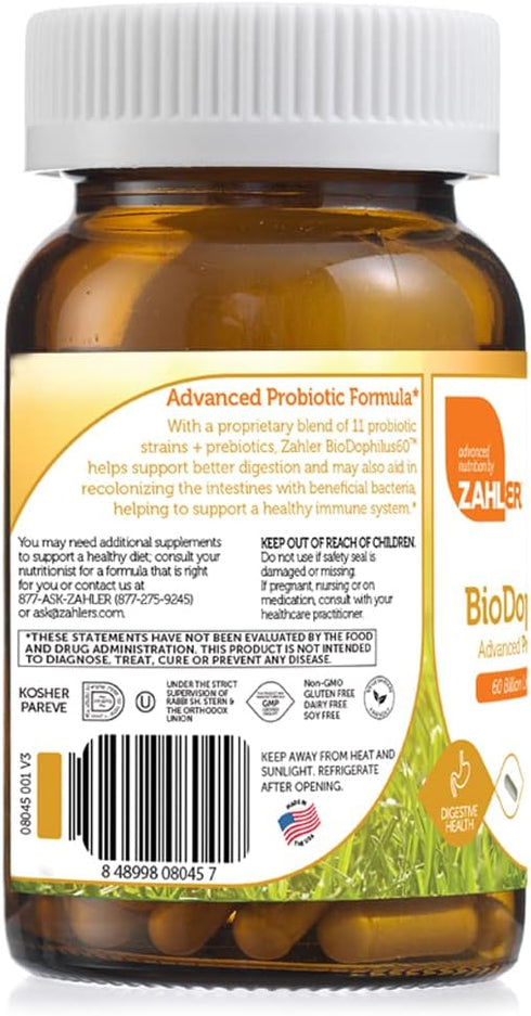 Zahler Biodophilus, 60 Billion Live Cultures Per Serving, Supports Digestive Health,Certified Kosher, 30 Capsules...