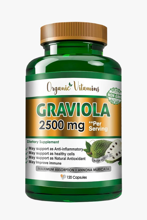 Graviola Soursop 2500 mg Natural Dietary Supplement. Leaf & Fruit Extract 120 Capsules Antioxidant, High Potency Capsules Made in The USA...