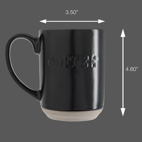 Sheffield Home Set of Stoneware Coffee Mugs- 4 Printed Coffee Cups, Tea Cups, Latte Mugs 16 oz (Black)...