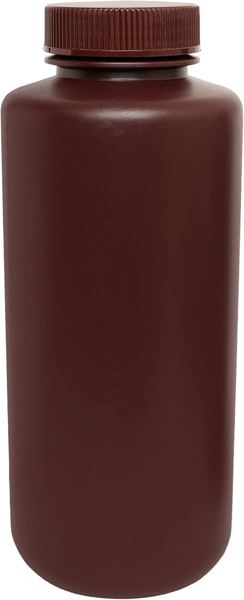 EISCO Reagent Bottle, Amber, 1000mL - Wide Mouth with Screw Cap - HDPE Labs...