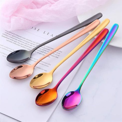 Long Handle Ice Tea Spoons, Gold Plated Latte Spoon, Stainless Steel Ice Cream Spoon, Iced Tea Spoon, Cocktail Stirring,Tea, Coffee, Milkshake Des...
