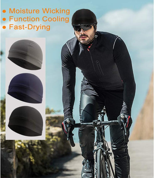 3 Pack Cooling Skull Cap Helmet Liner Sweat Wicking Cycling Running Hat for Men Women...