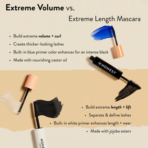 Honest Beauty 2-in-1 Extreme Volume Clean Mascara + Bold Lash Primer with Castor Oil | Maximum Volume + Curl | Vegan + Cruelty Free | Black, .27 f...