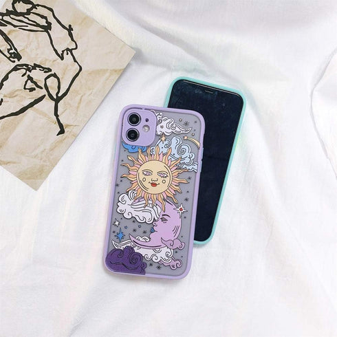 Ownest Compatible with iPhone 12 Pro Max Case for Clear Frosted PC Back 3D Sun Moon Cartoons Girls Woman and Soft TPU Bumper Silicone Slim Case fo...