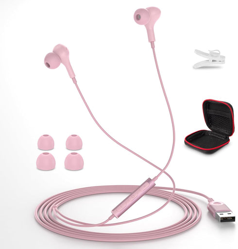 USB Headphone for PC Laptop Magnetic 2.3M Wired Earbuds Computer Headset with Microphone Control Mute Mic Noise Canceling in-Ear Eartips Corded Ea...