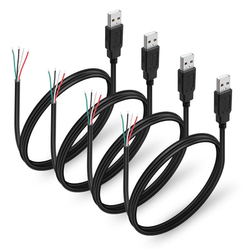 4Pcs USB 2.0 Male Plug 4pin Bare Wire USB Power Data Cable DIY Pigtail Cable for USB Equipment Installed or Replacement Repair DIY Cable (USB A ma...