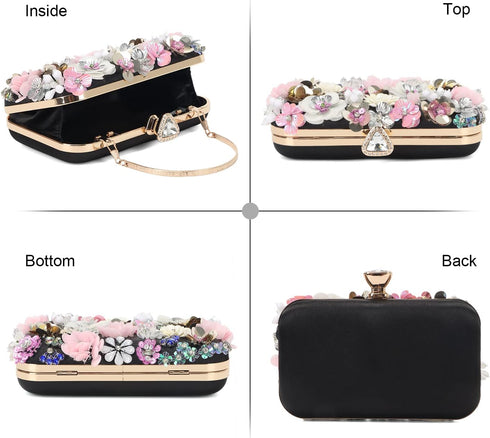 Oweisong 3D Flower Clutch Purses for Women Gold Formal Wedding Party Evening Bags Chain Floral Shoulder bag...