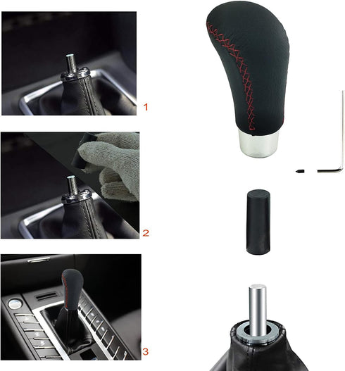 Lunsom Leather Shift Knob, Car Gear Shifter Stick Auto R Style Shift Stick Handle Head Gear Shift Lever Knob for Most Manual Transmission Vehicle ...