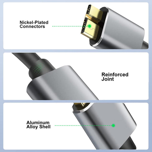 Micro B Cable, USB 3.0 A Male to Micro USB 3.0 Sync Cord,Data Wire Compatible for Toshiba,Seagate,Samsung,My Passport and More External Hard Drive...
