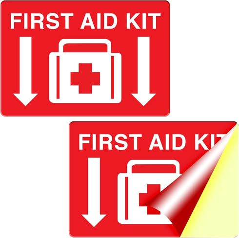 Performore First Aid Sticker, 10"x 7", 2 Pack, Durable, Self-Adhesive Vinyl Sticker, Resistance to Fade, Weather, Scratch & Water, Perfect for Sch...