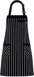 Aprons for Women and Men, Kitchen Chef Apron with 3 Pockets and 40" Long Ties, Adjustable Bib Apron for Cooking, Serving - 32" x 28" - Black/White...