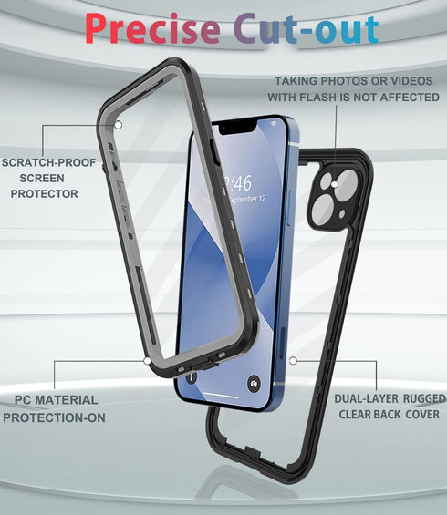 for iPhone 13 Case Waterproof Shockproof Dustproof Full-Body Sturdy with Camera Lens Protector and Built-in Screen Protector,Underwater Full Seale...