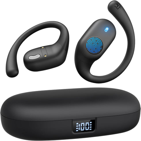 True Open Ear Headphones, Bluetooth Headphones 5.3 Sports with Smart Digital Display, 36H Playtime, IP54 Waterproof, Wireless Earbuds Lightweight ...