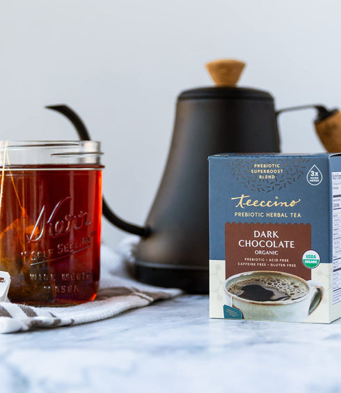 Teeccino Dark Chocolate Prebiotic SuperBoost™ Herbal Tea - Support Your Probiotics with Vegan GOS & Organic XOS For Good Gut Health and Regularity...